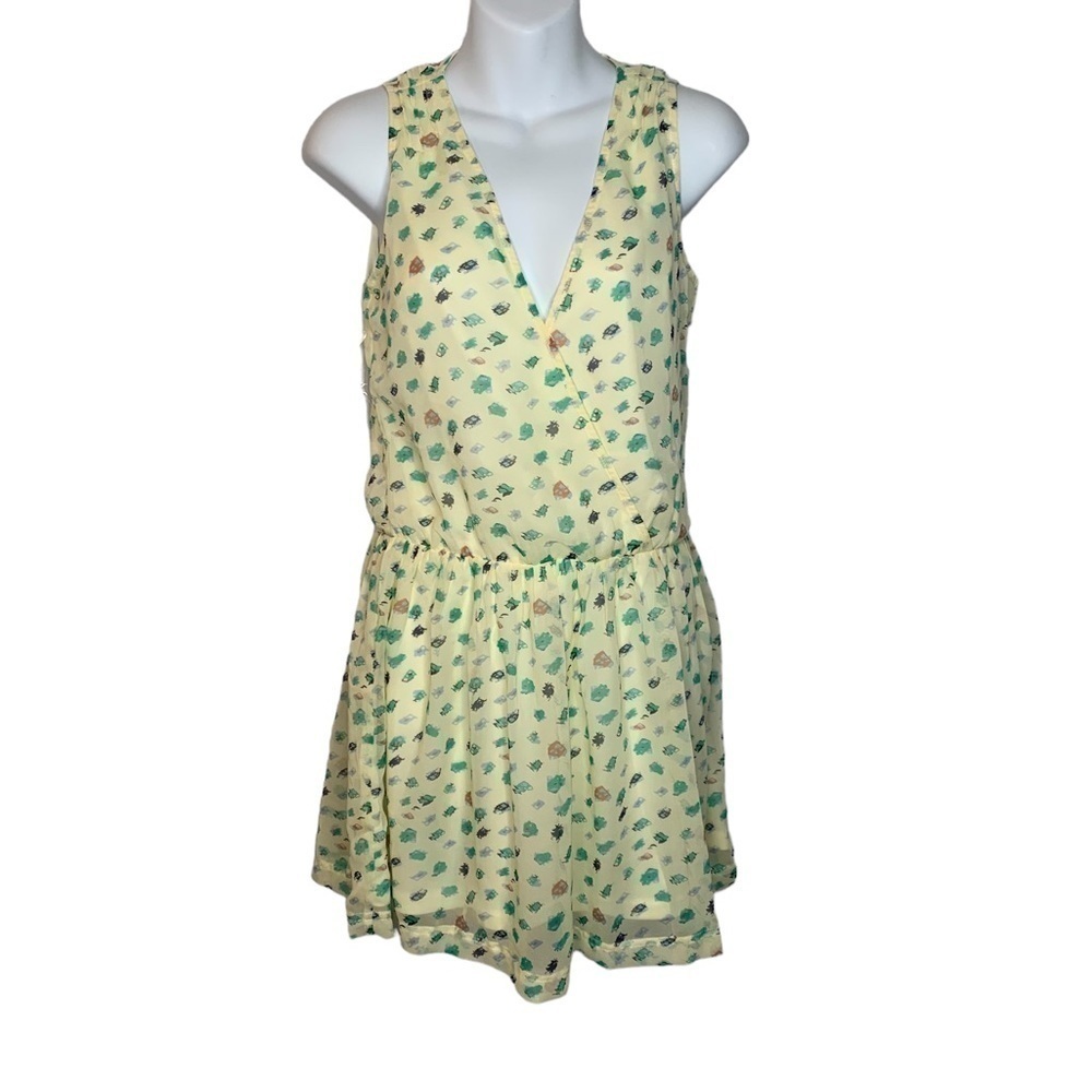 Women’s Sundress Tulle Yellow Sleeveless V Neck Lightweight Mini Dress Small